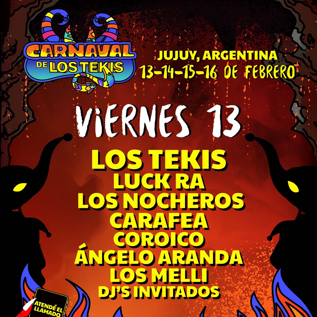 Grilla Artistas Festival Carnaval De Los Tekis viernes 13 de febrero de 2026