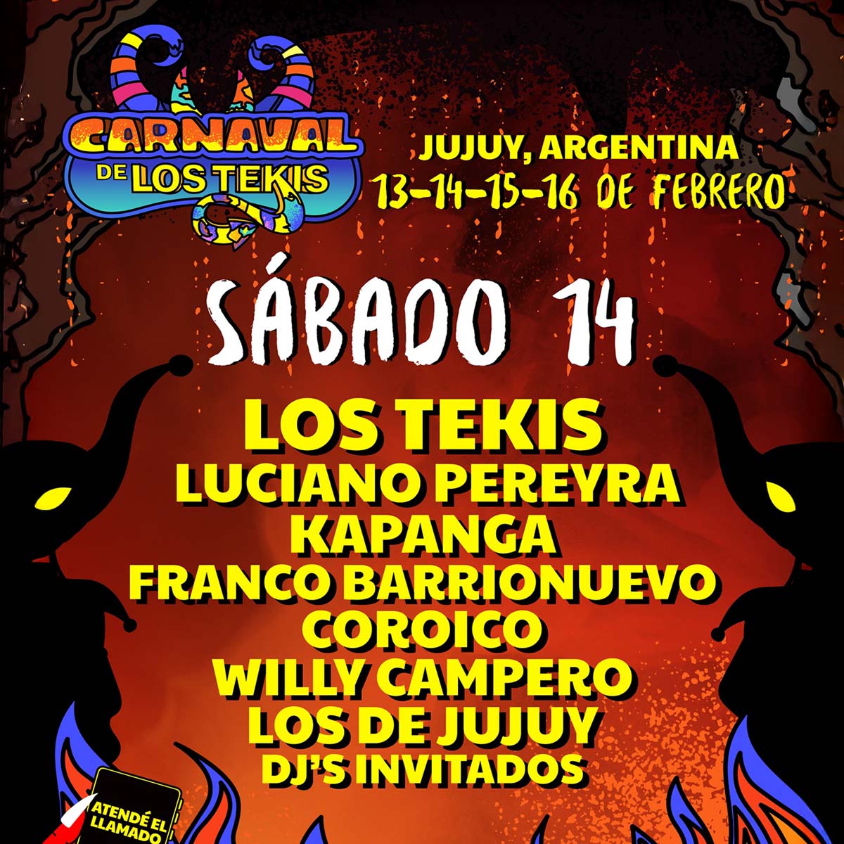 Grilla Artistas Festival Carnaval De Los Tekis sábado 14 de febrero de 2026