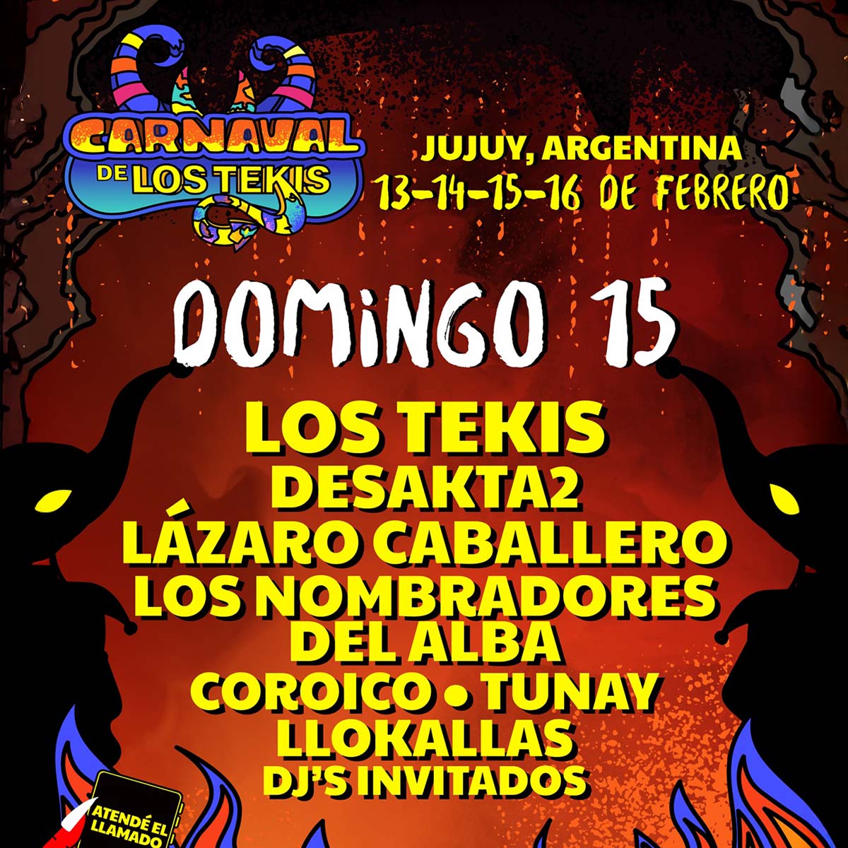 Grilla Artistas Festival Carnaval De Los Tekis domingo 15 de febrero de 2026
