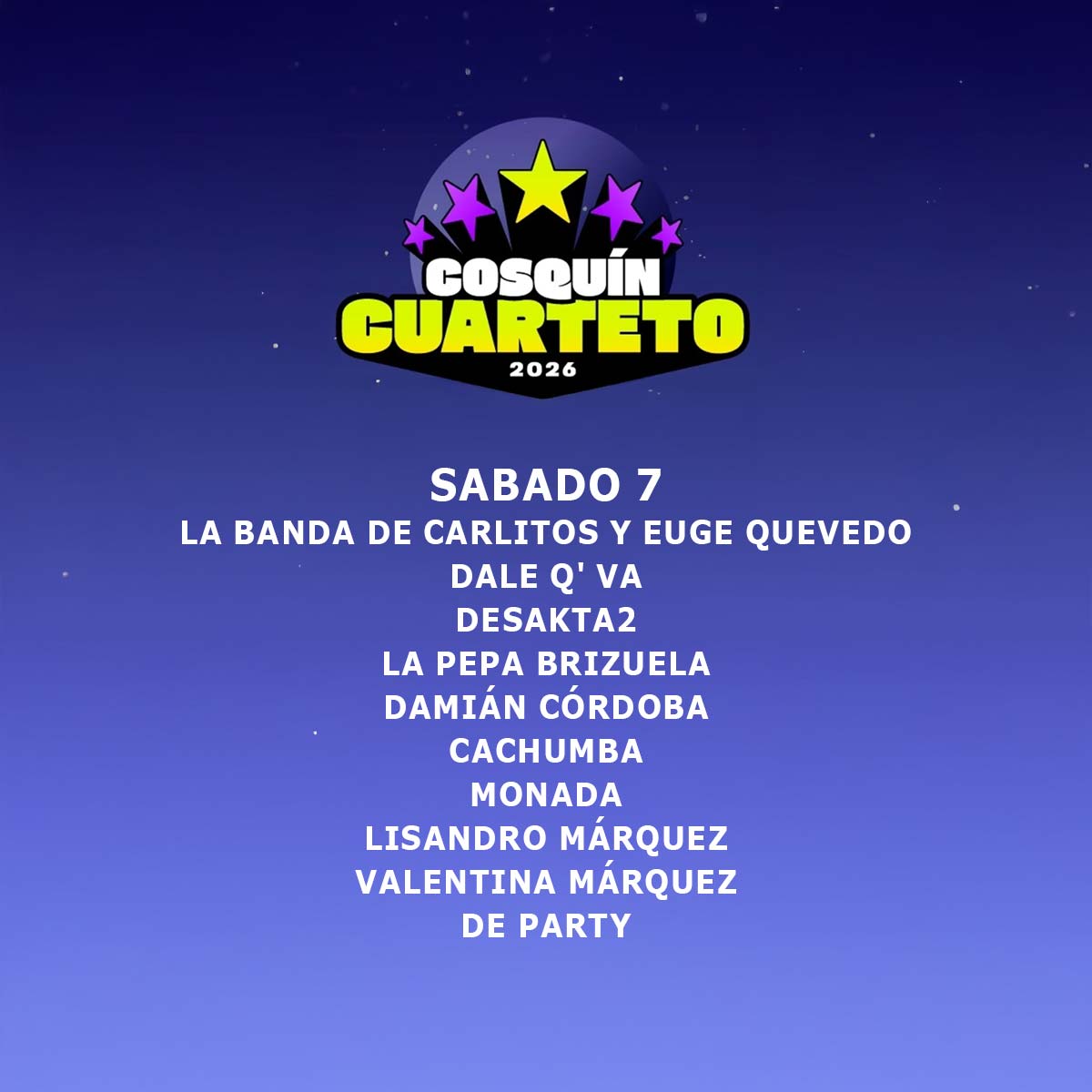 Entradas Cosquín Cuarteto sábado 7 de febrero de 2026