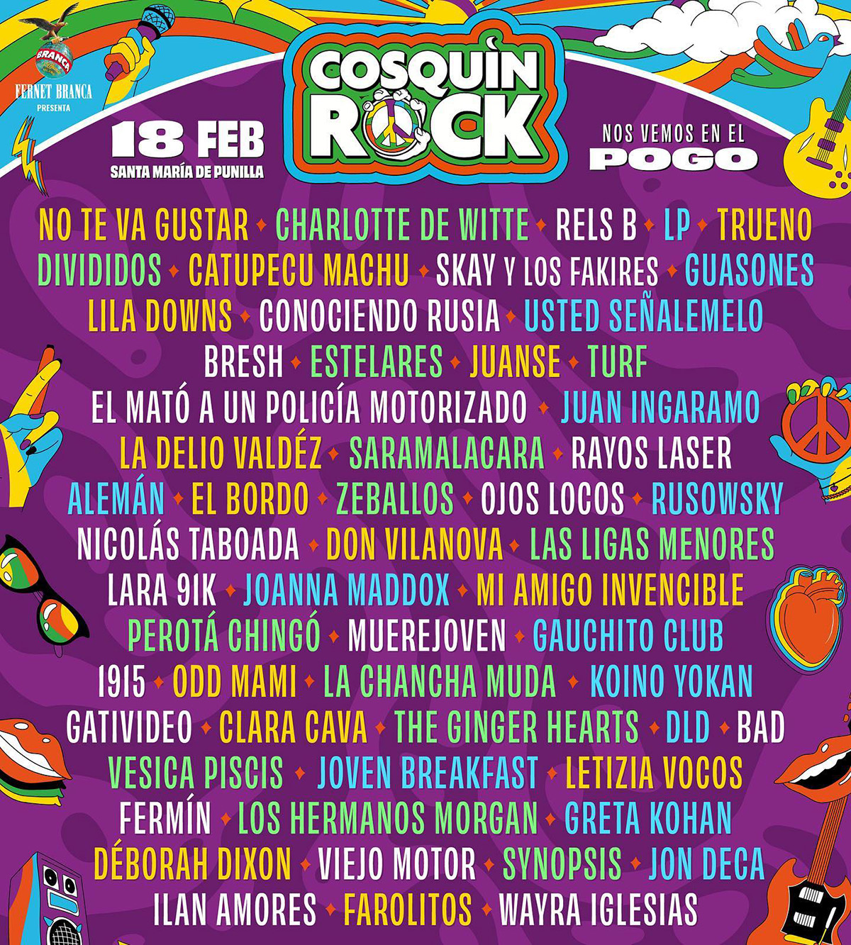 Grilla Cosquín Rock 2023 - Line Up Día Sábado 18 de Febrero de 2023