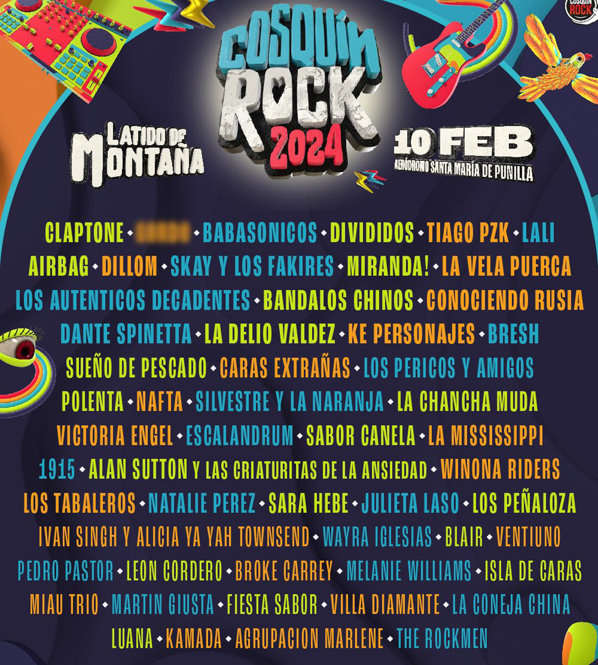 Grilla Cosquín Rock 2024 - Line Up Día Sábado 10 de Febrero de 2024