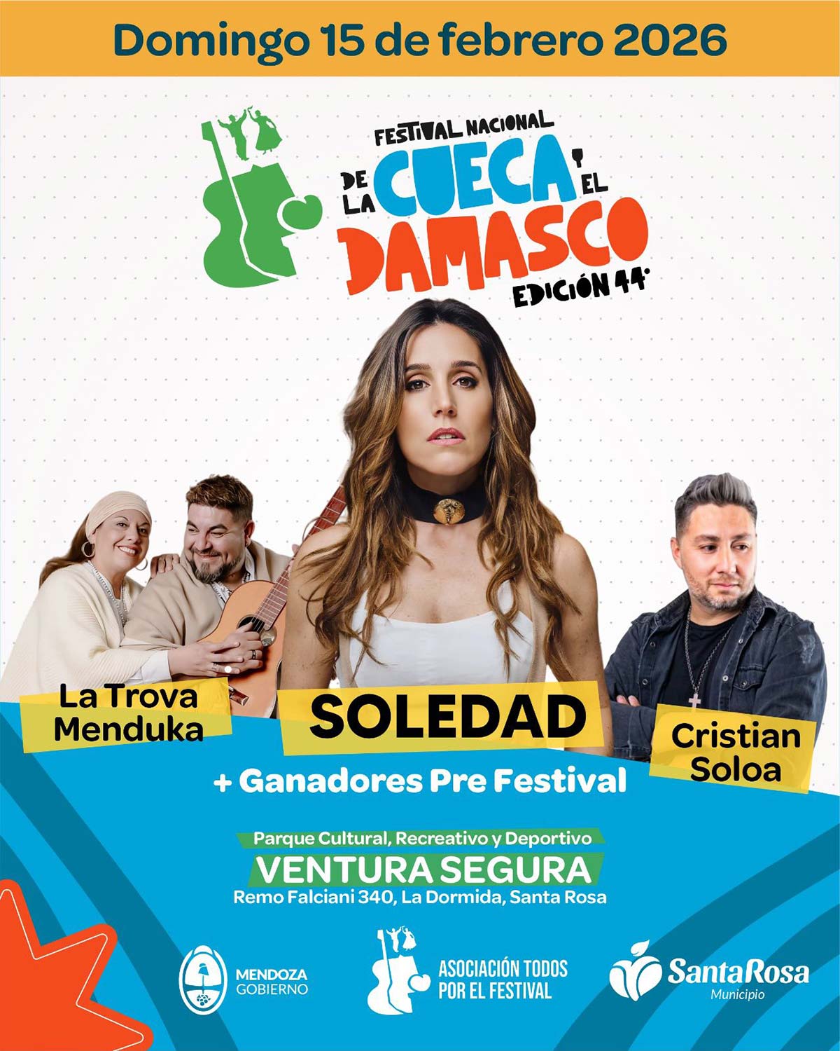 Grilla Artistas Festival de la Cueca y el Damasco domingo 15 de febrero de 2026