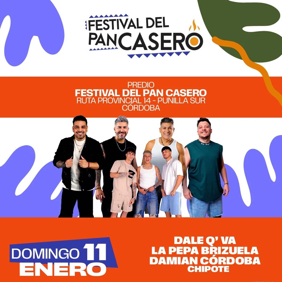 Grilla Artistas Festival Del Pan Casero domingo 11 de enero de 2026