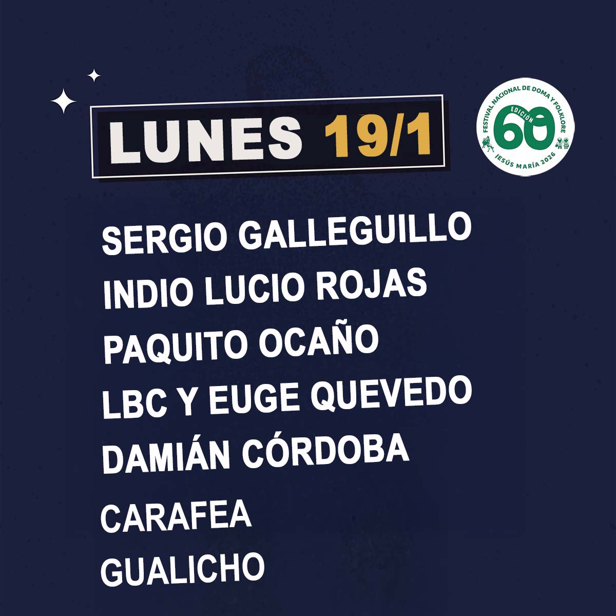 Grilla Artistas Festival Jesus Maria lunes 19 de enero de 2026