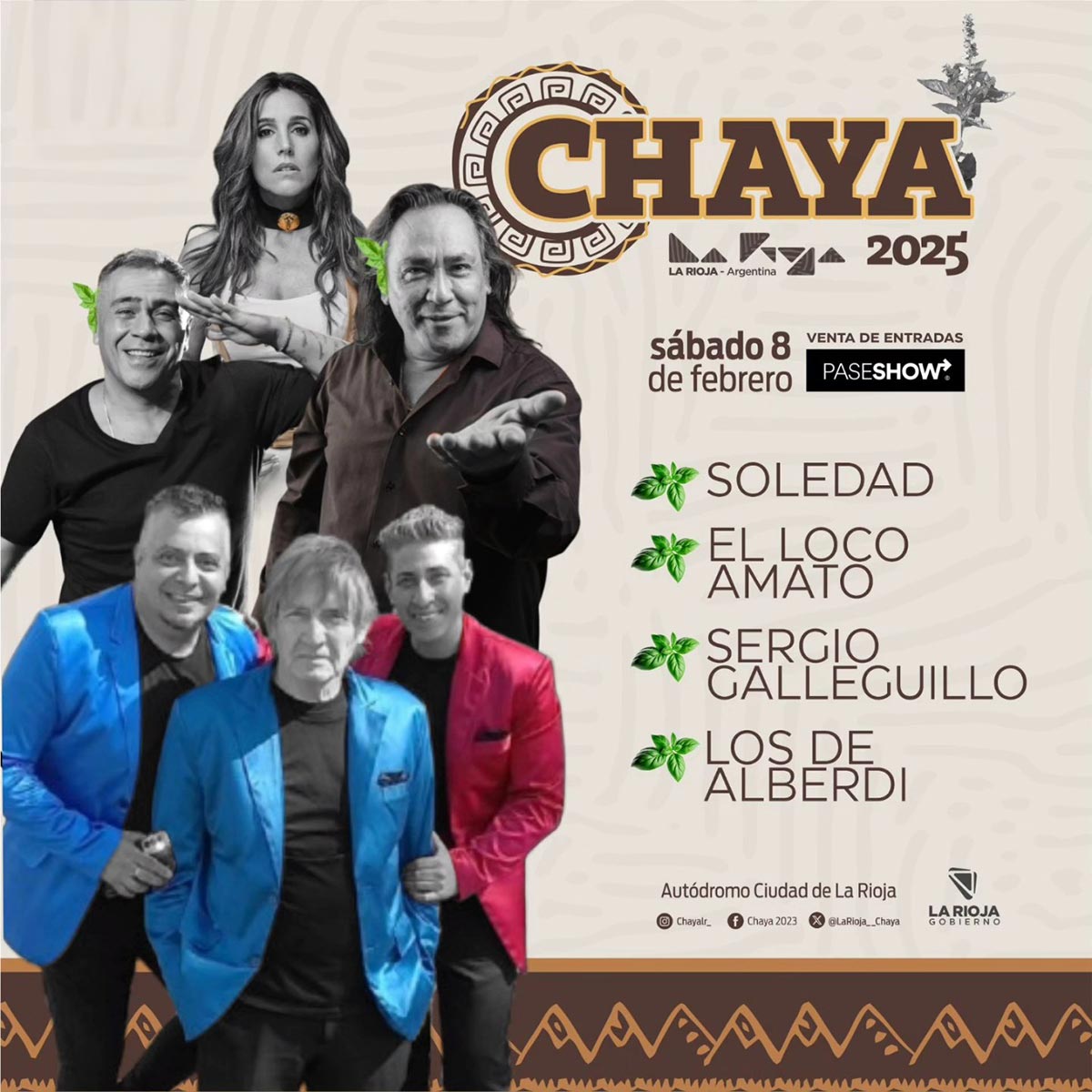 Grilla Artistas Fiesta De La Chaya sábado 8 de febrero de 2025