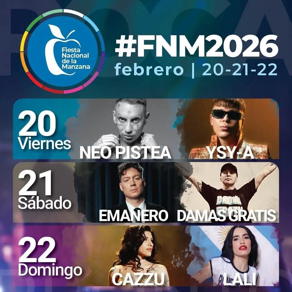 Grilla Artistas Fiesta de la Manzana de General Roca 2026