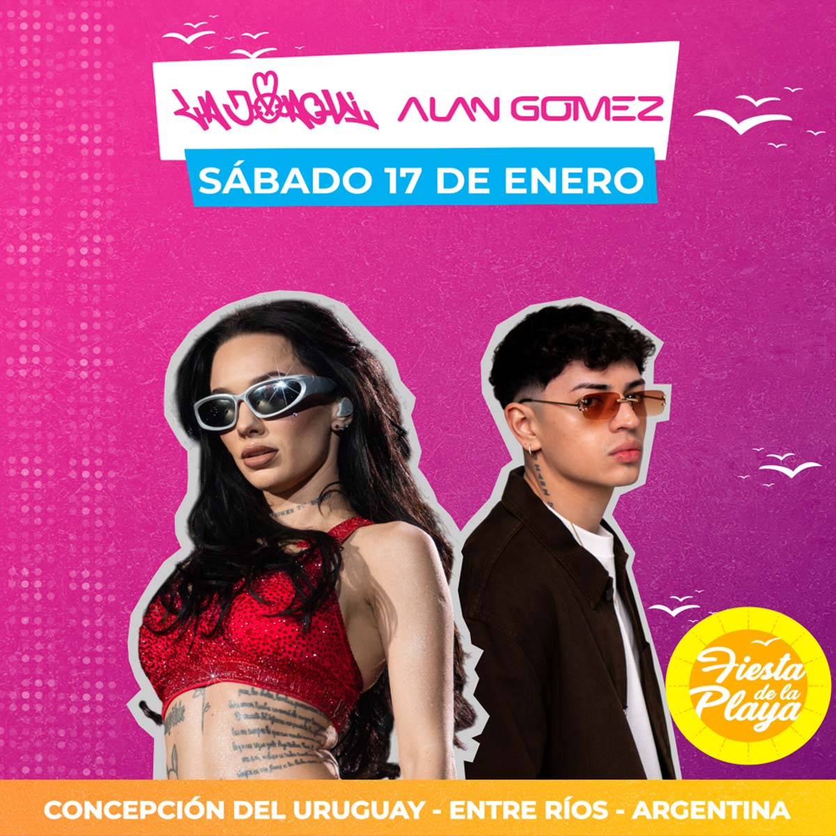 Grilla Artistas Fiesta de la Playa de Río de Concepción del Uruguay sábado 17 de enero de 2026