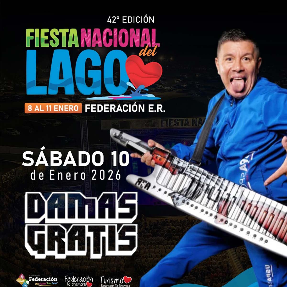 Grilla Artistas Fiesta Del Lago de Federación sábado 10 de enero de 2026