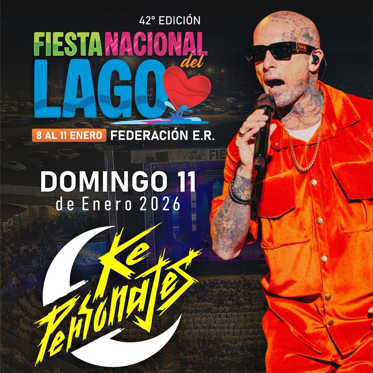 Grilla Artistas Fiesta Del Lago de Federación domingo 11 de enero de 2026