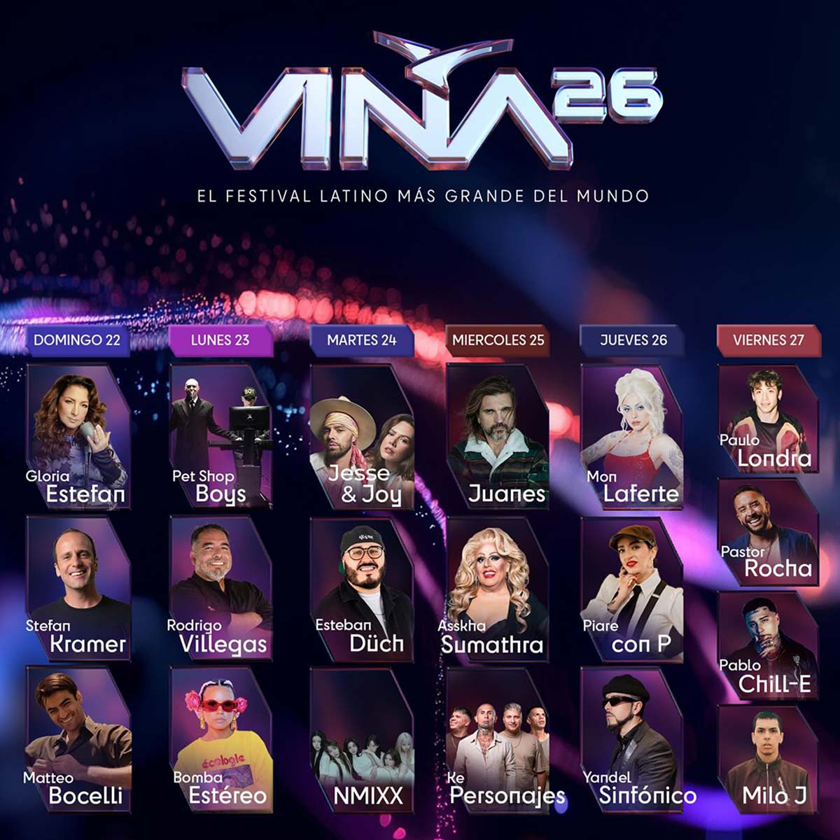 Parrilla Artistas Festival De Viña 2026