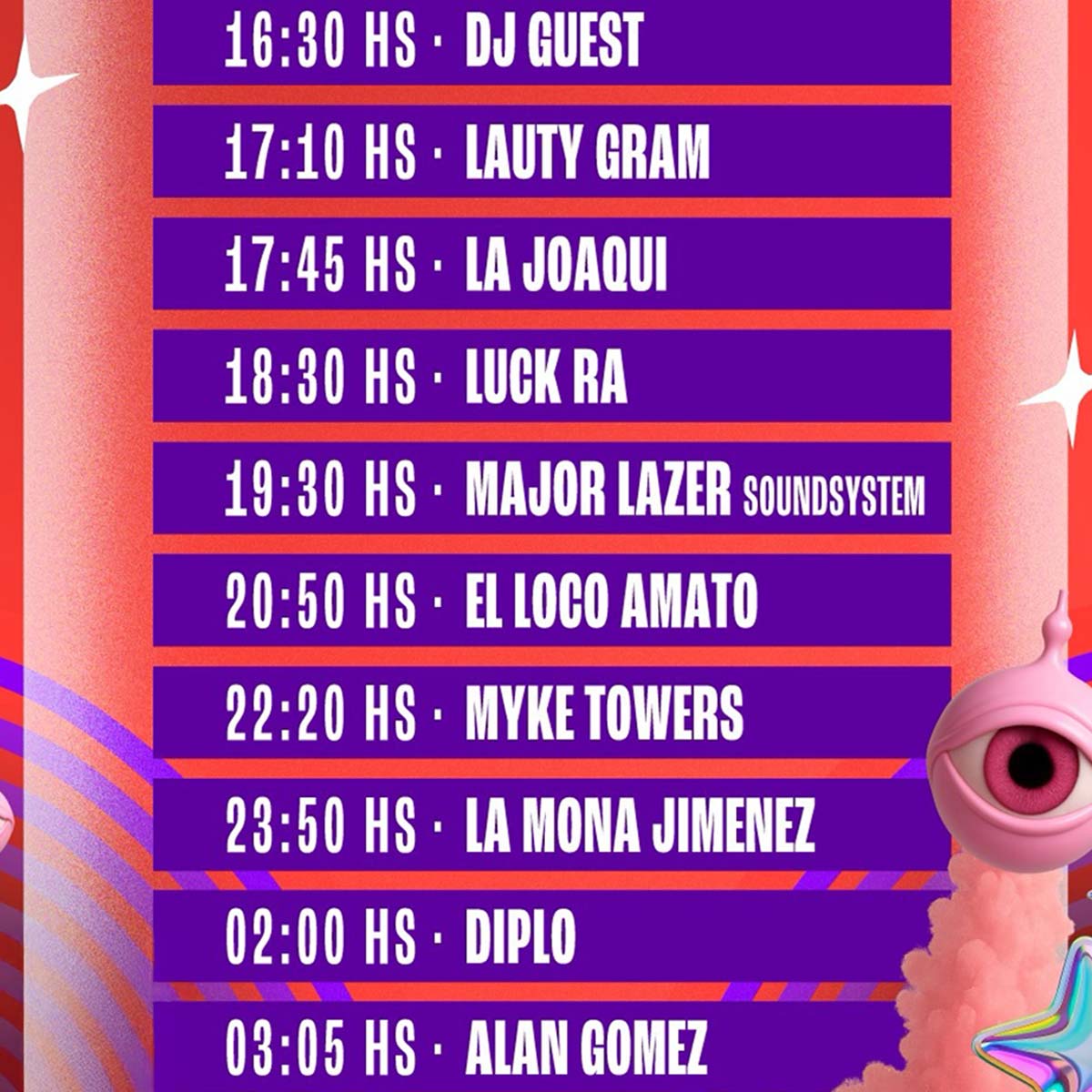 Grilla Artistas Festival Bum Bum sábado 10 de enero de 2026