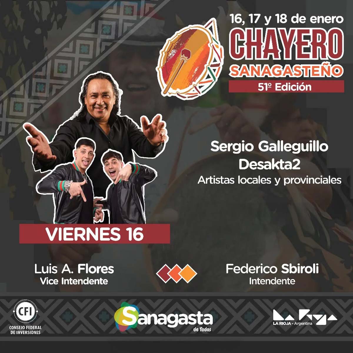 Grilla Artistas Chayero Sanagasteño viernes 16 de enero de 2026