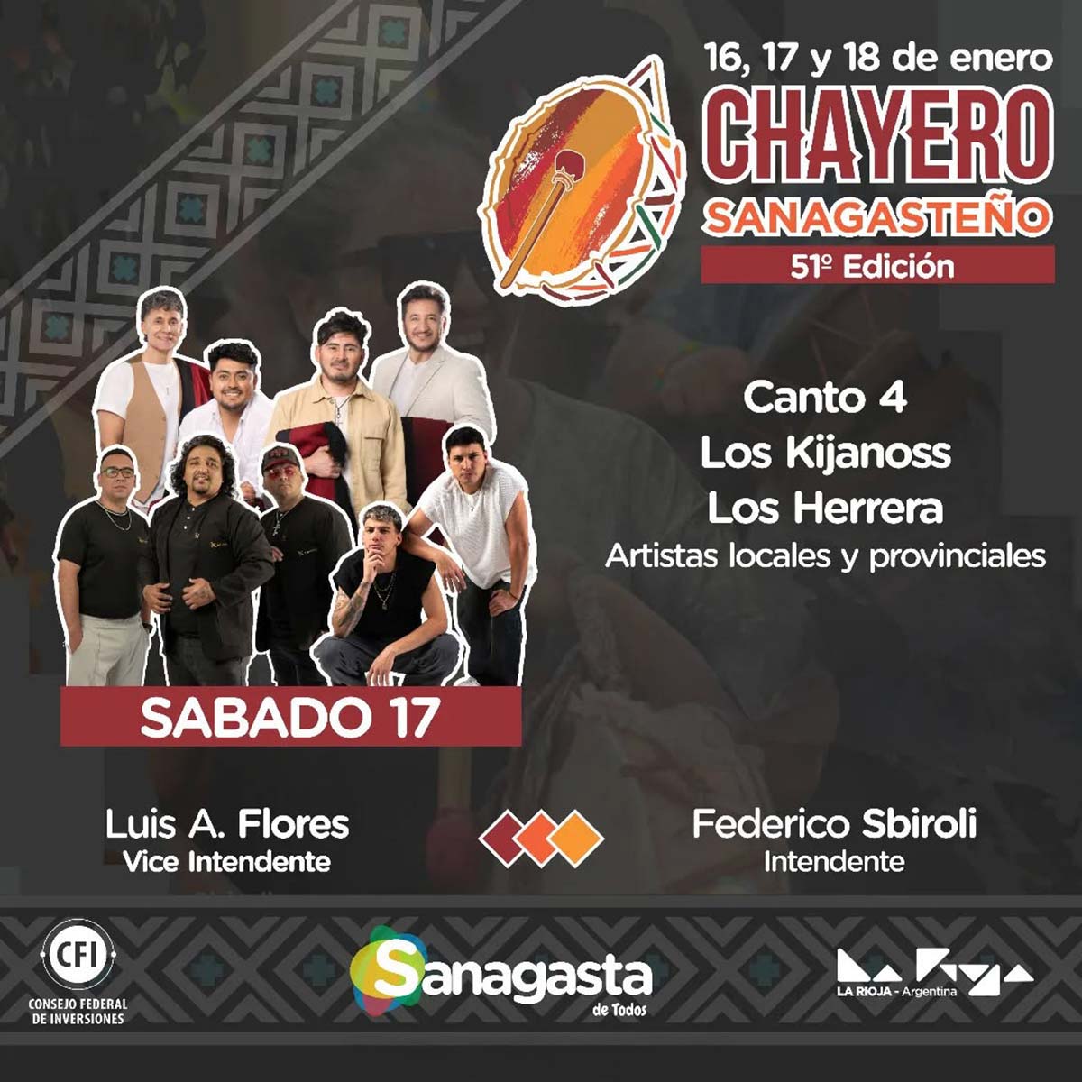 Grilla Artistas Chayero Sanagasteño sábado 17 de enero de 2026