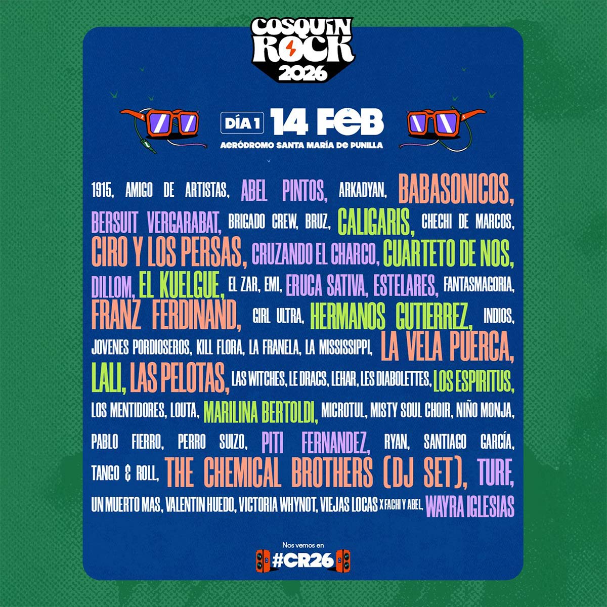 Grilla Cosquín Rock 2026 - Line Up Día sábado 14