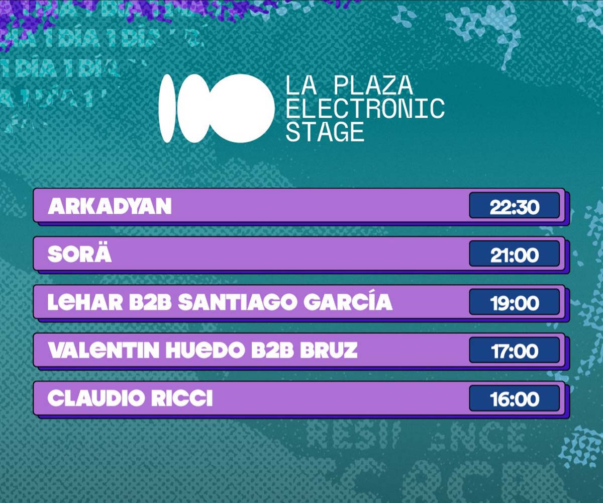 Line Up, Cronograma y Horarios de la Grilla del Día sábado 14 de febrero del Cosquín Rock 2026 - Escenario La Plaza Electronic Stage