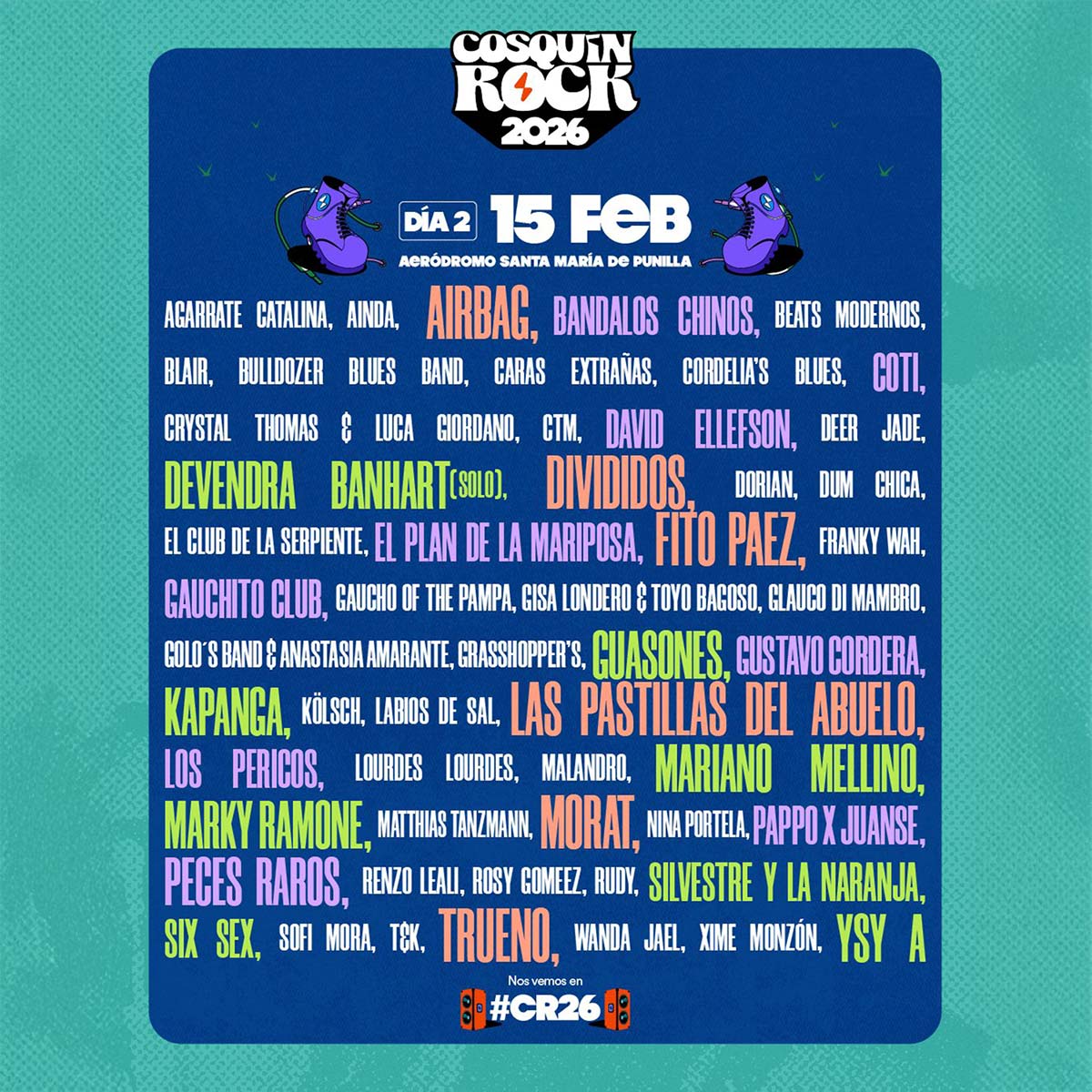 Grilla Cosquín Rock 2026 - Line Up Día domingo 15