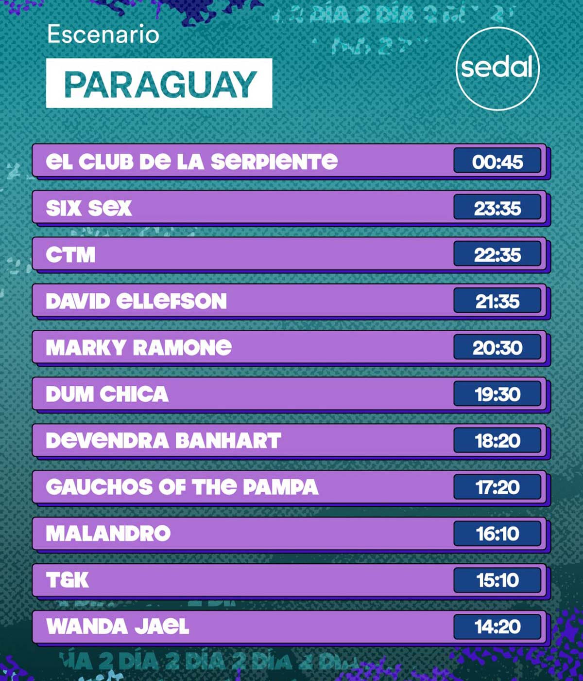 Line Up, Cronograma y Horarios de la Grilla del Día domingo 15 de febrero del Cosquín Rock 2026 - Escenario Paraguay