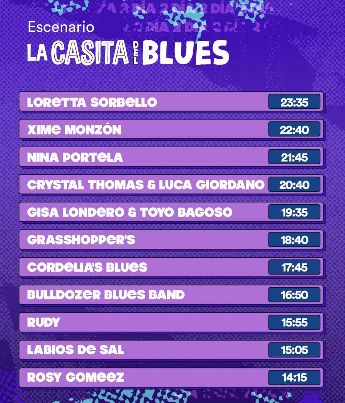 Line Up, Cronograma y Horarios de la Grilla del Día domingo 15 de febrero del Cosquín Rock 2026 - Escenario La Casita Del Blues