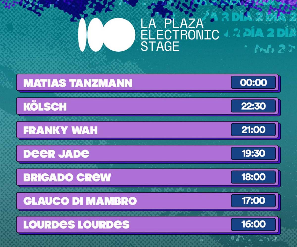 Line Up, Cronograma y Horarios de la Grilla del Día domingo 15 de febrero del Cosquín Rock 2026 - Escenario La Plaza Electronic Stage