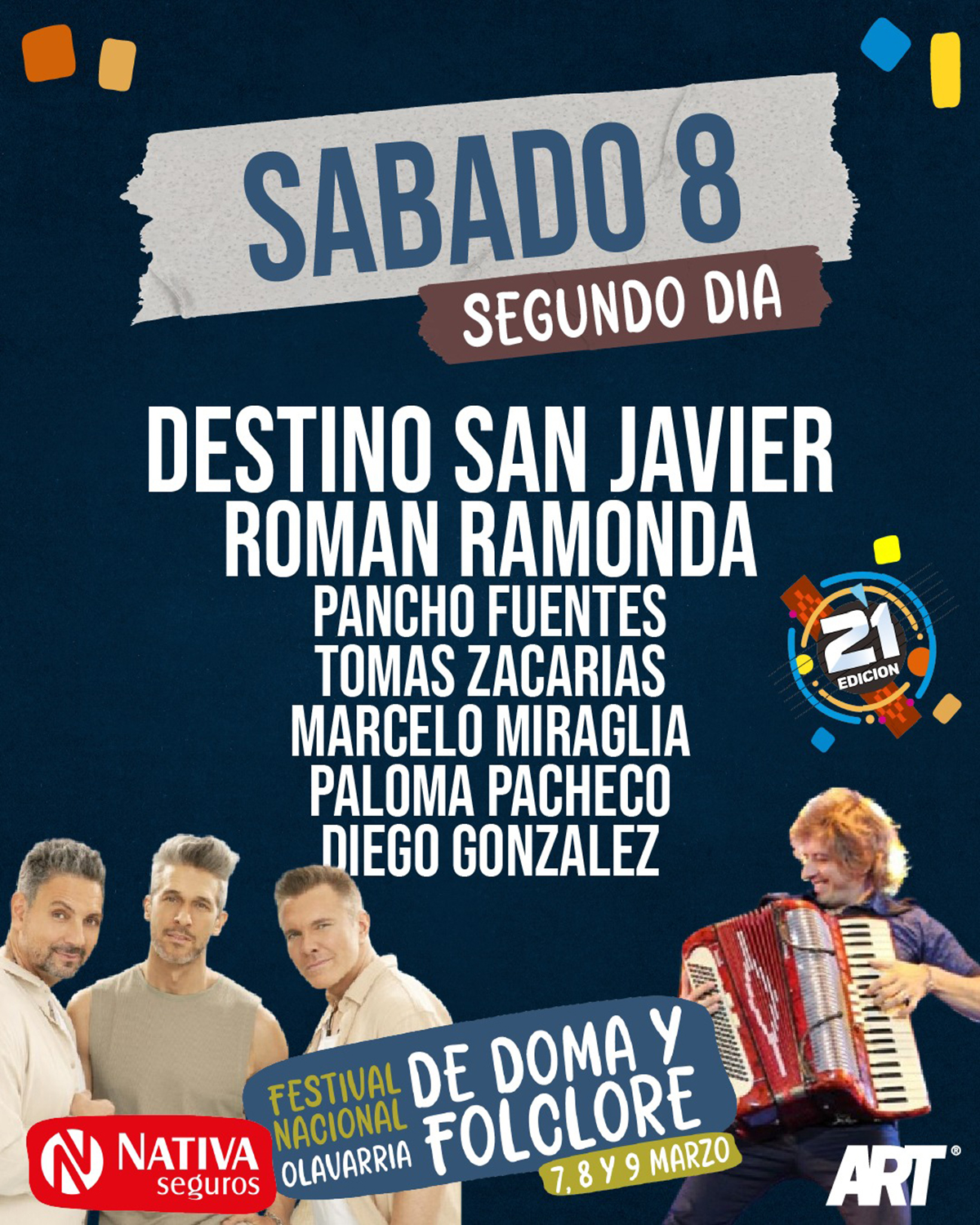 Grilla Artistas Festival de Doma y Folclore de Olavarria sábado 8 de marzo de 2025