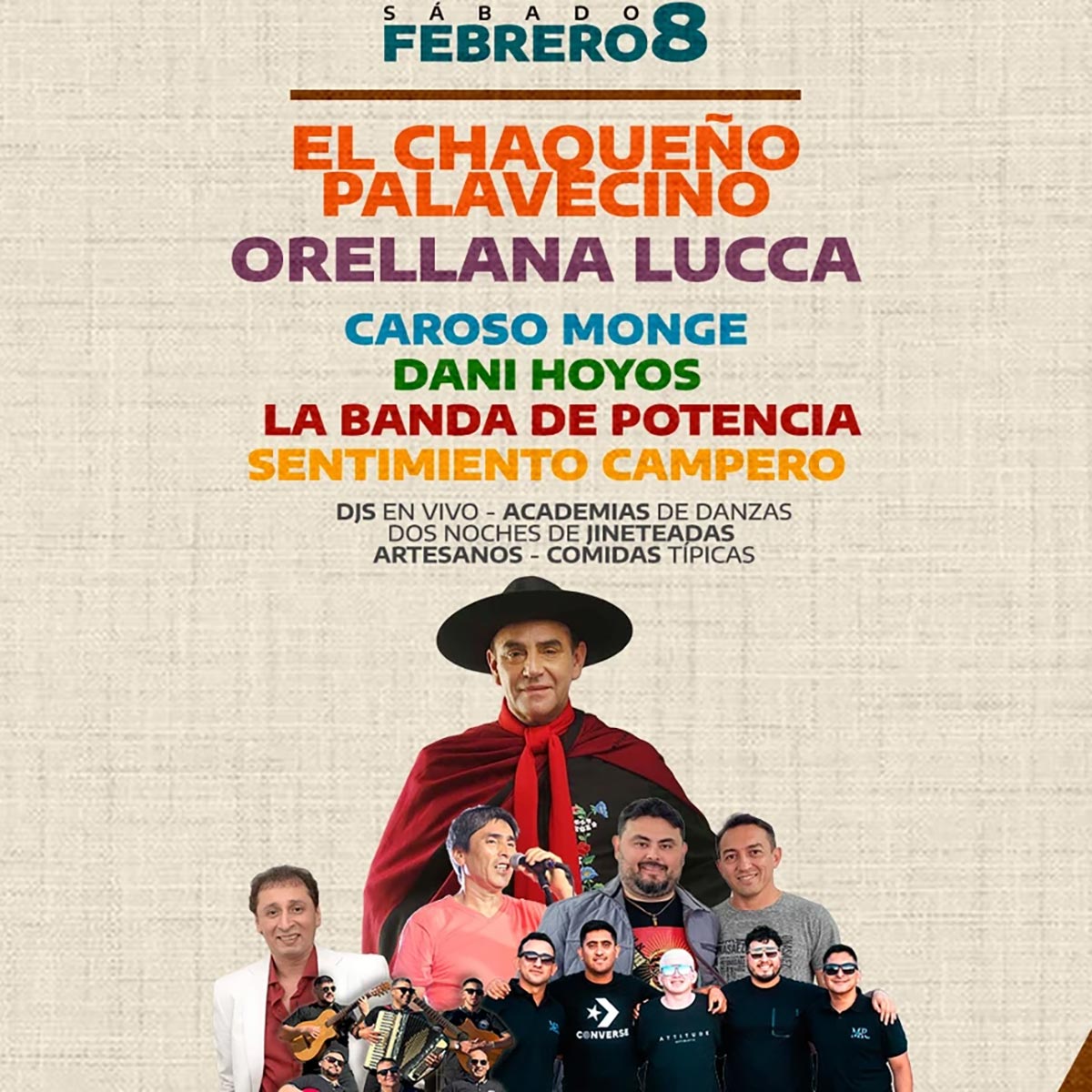 Grilla Artistas Festival de la Canción Popular sábado 8 de febrero de 2025