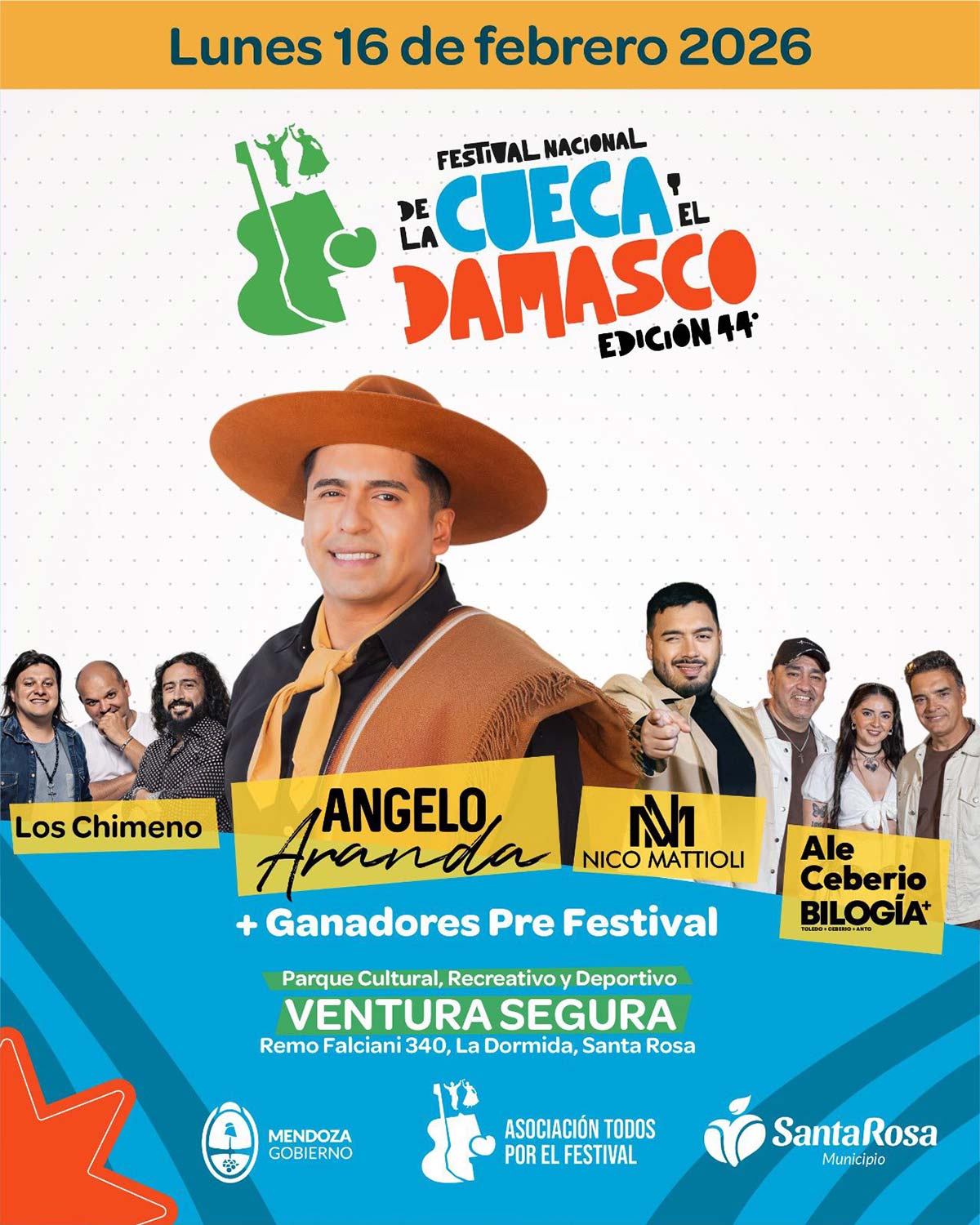 Grilla Artistas Festival de la Cueca y el Damasco lunes 16 de febrero de 2026