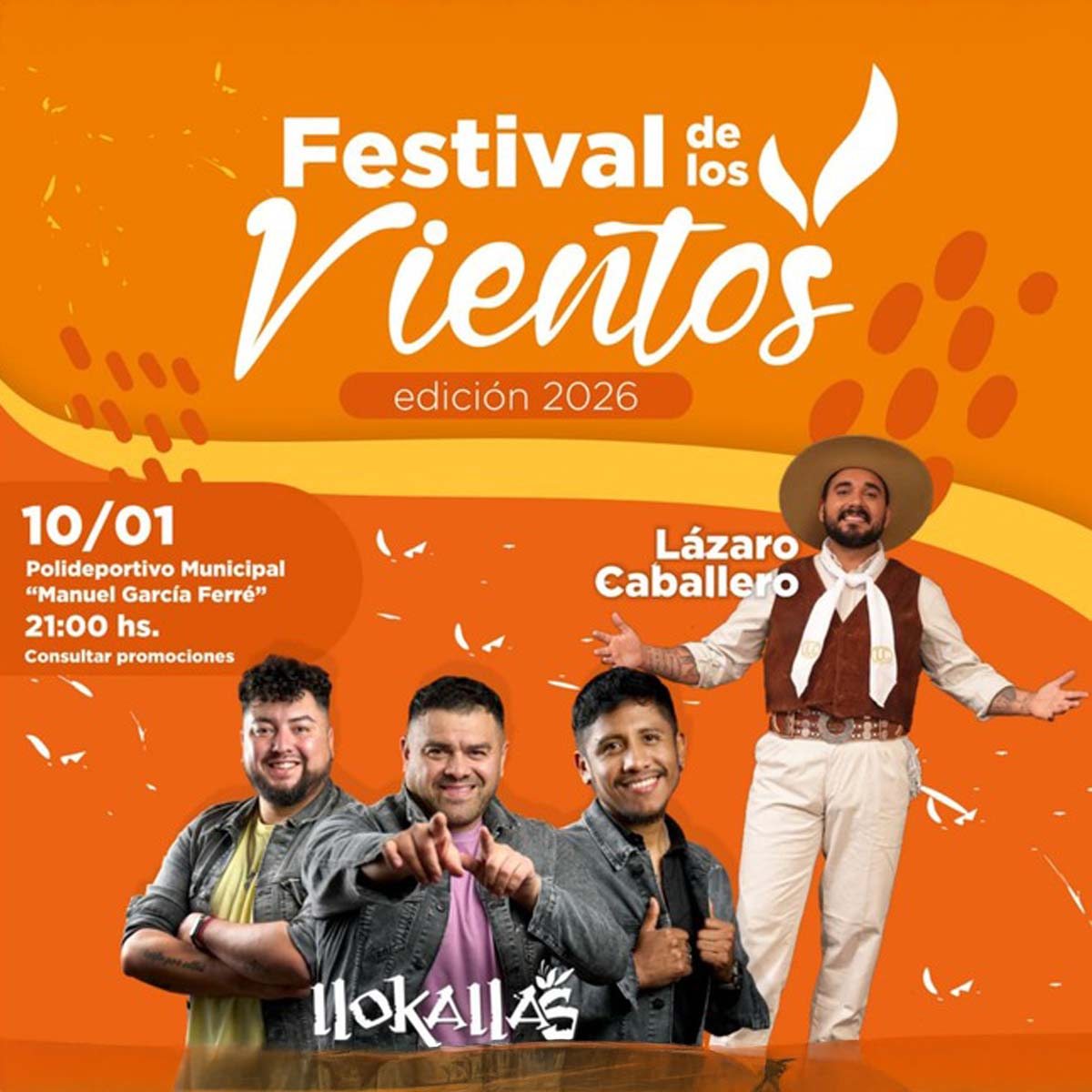 Grilla Artistas Festival De Los Vientos sábado 10 de enero de 2026