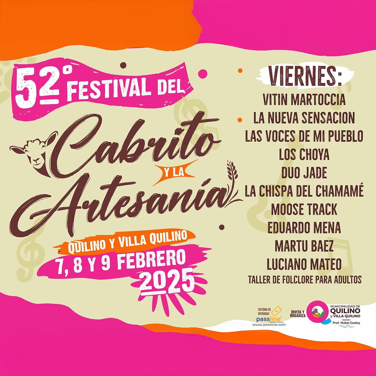 Grilla Artistas Festival del Cabrito y la Artesanía de Quilino viernes 7 de febrero de 2025