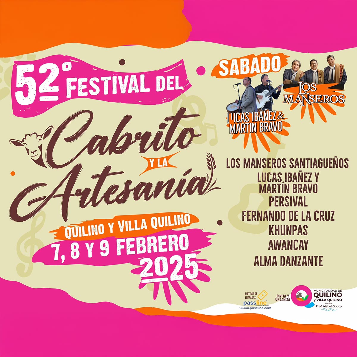 Grilla Artistas Festival del Cabrito y la Artesanía de Quilino sábado 8 de febrero de 2025