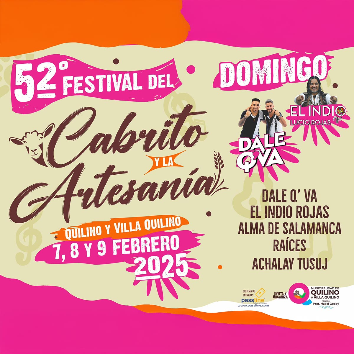 Grilla Artistas Festival del Cabrito y la Artesanía de Quilino domingo 9 de febrero de 2025