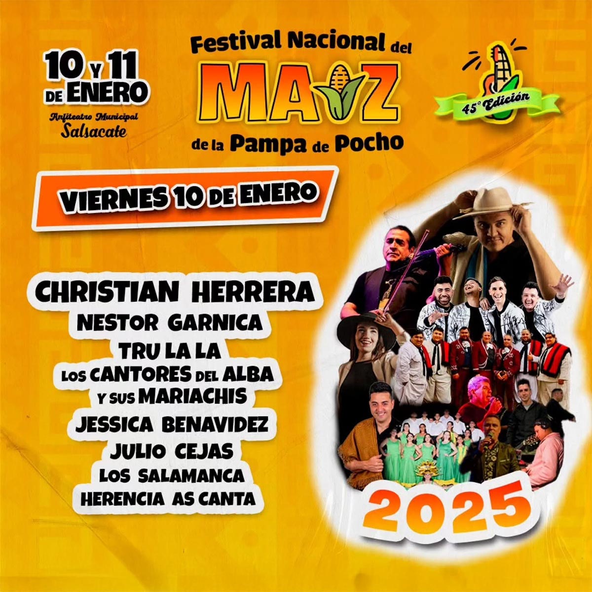 Grilla Artistas Festival del Maíz de la Pampa de Pocho de Salsacate viernes 10 de enero de 2025