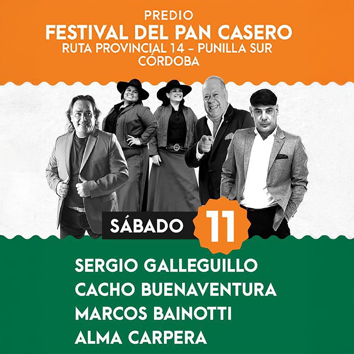 Grilla Artistas Festival del Pan Casero sábado 11 de enero de 2025