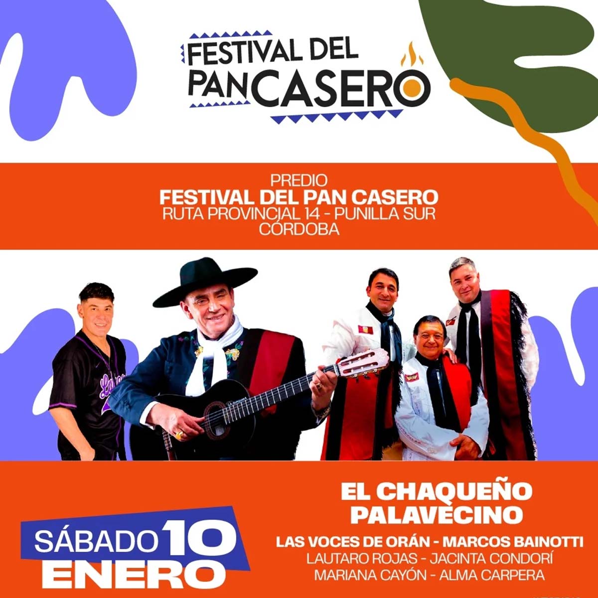 Grilla Artistas Festival Del Pan Casero sábado 10 de enero de 2026