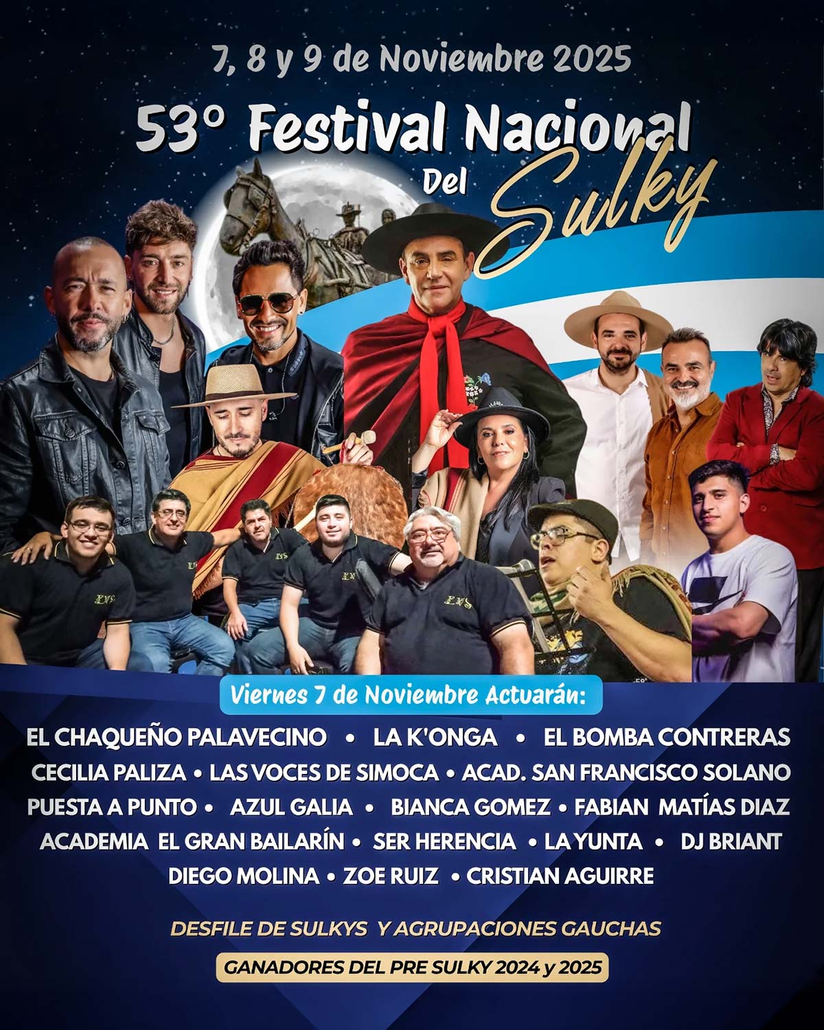 Grilla Artistas Festival Del Sulky de Simoca viernes 7 de noviembre de 2025