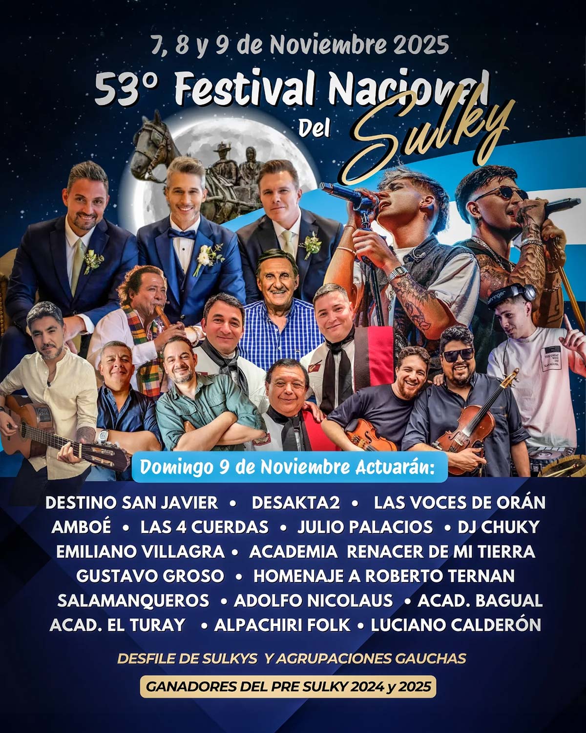 Grilla Artistas Festival Del Sulky de Simoca domingo 9 de noviembre de 2025