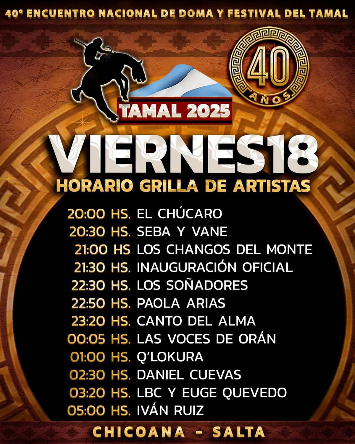 Grilla Artistas Festival Del Tamal viernes 18 de julio de 2025
