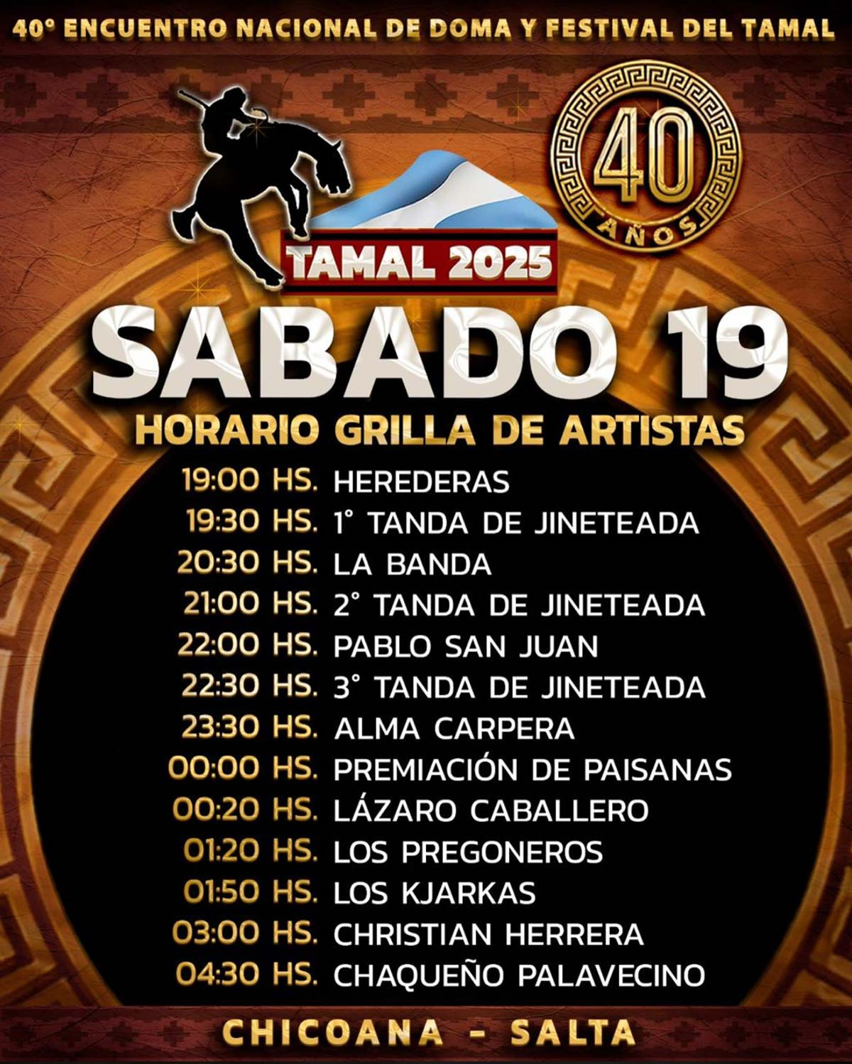 Grilla Artistas Festival Del Tamal sábado 19 de julio de 2025