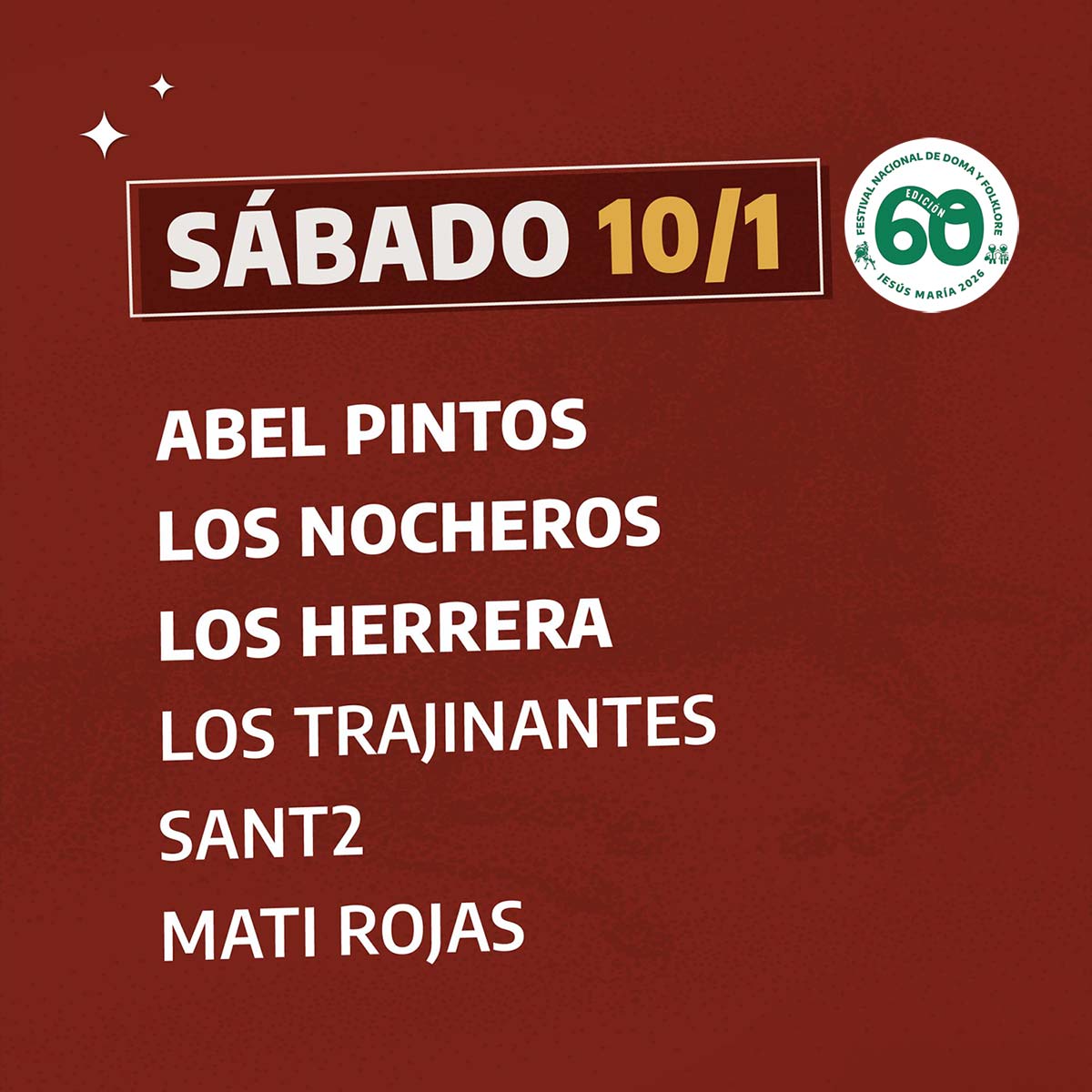 Grilla Artistas Festival Jesus Maria sábado 10 de enero de 2026