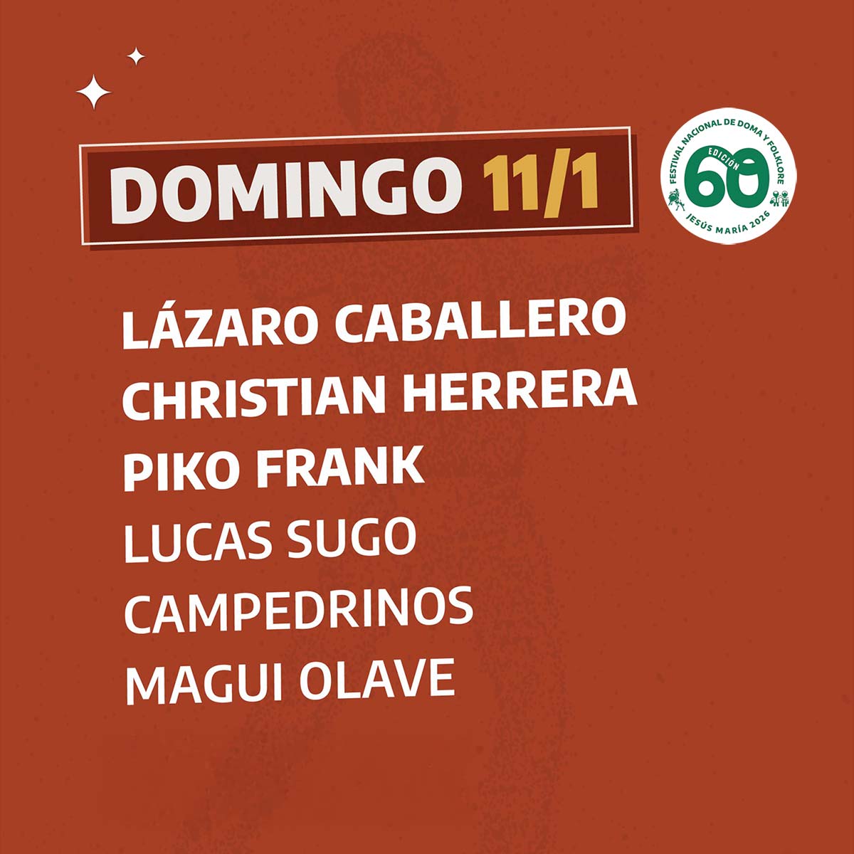 Grilla Artistas Festival Jesus Maria domingo 11 de enero de 2026