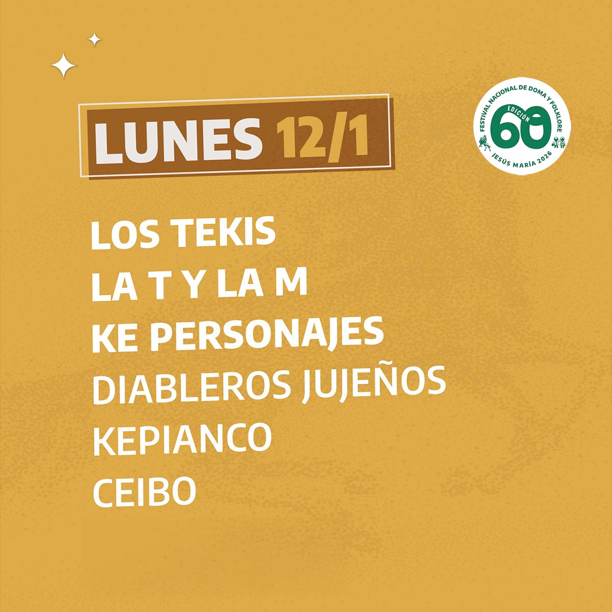 Grilla Artistas Festival Jesus Maria lunes 12 de enero de 2026