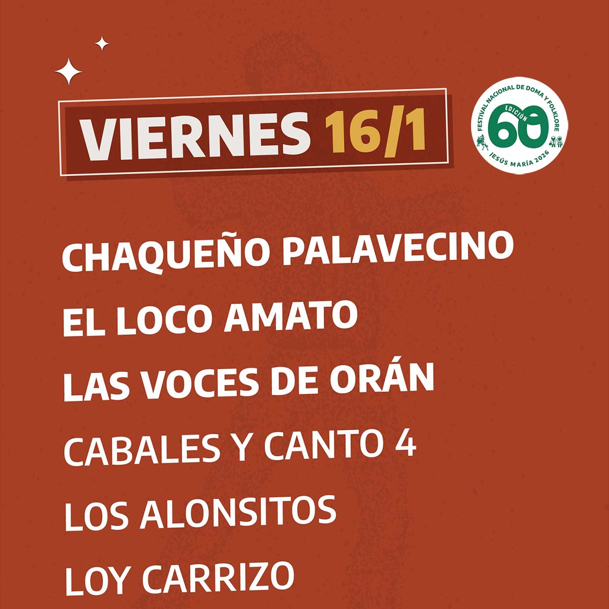 Grilla Artistas Festival Jesus Maria viernes 16 de enero de 2026