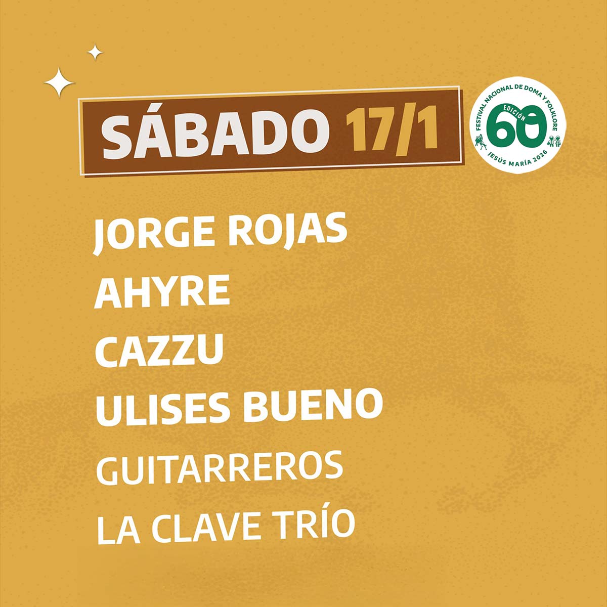 Grilla Artistas Festival Jesus Maria sábado 17 de enero de 2026