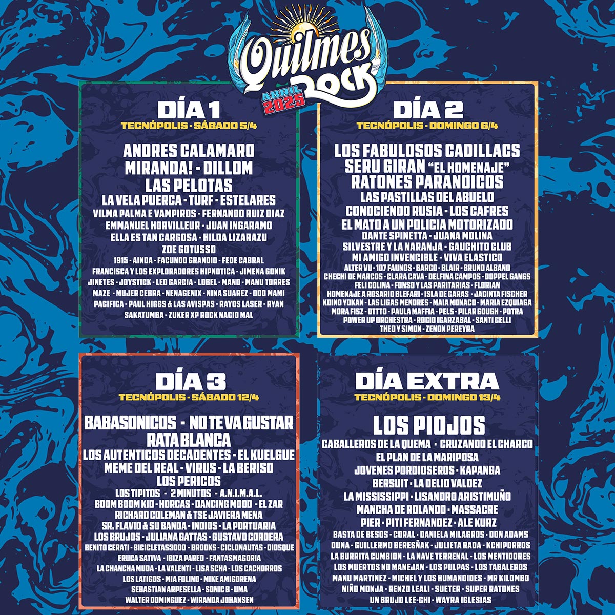 Grilla Quilmes Rock 2025 Completa, Día Por Día