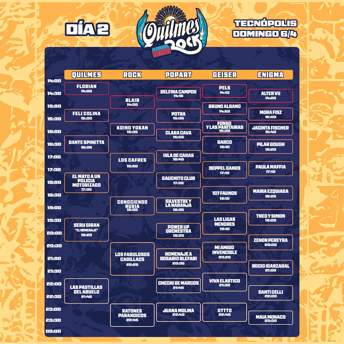 Grilla Artistas Festival Quilmes Rock domingo 6 de abril de 2025