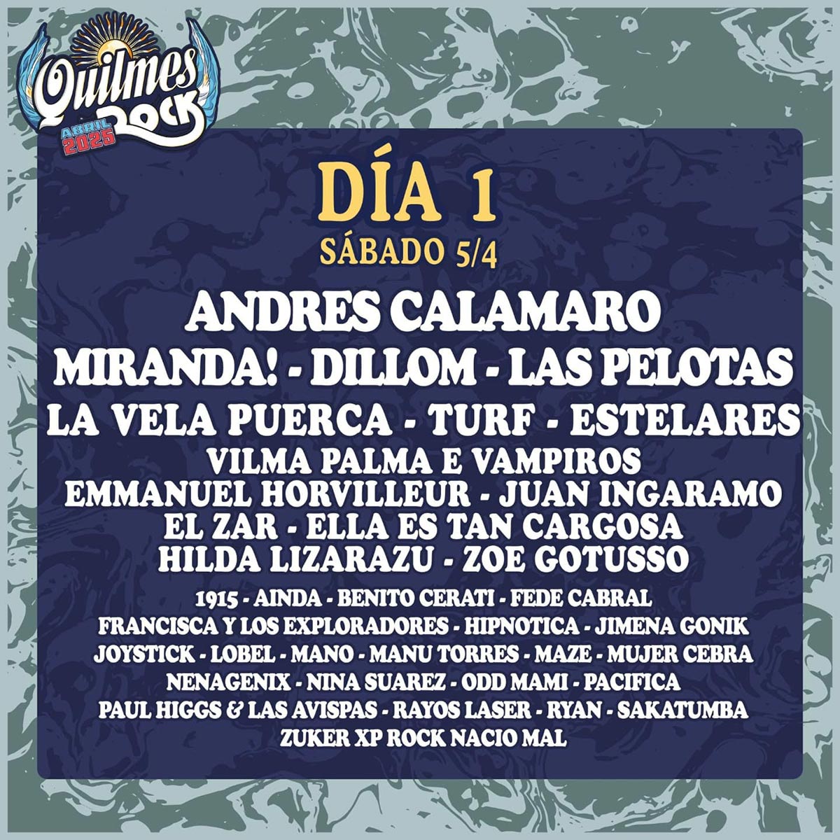 Grilla Artistas Festival Quilmes Rock sábado 5 de abril de 2025
