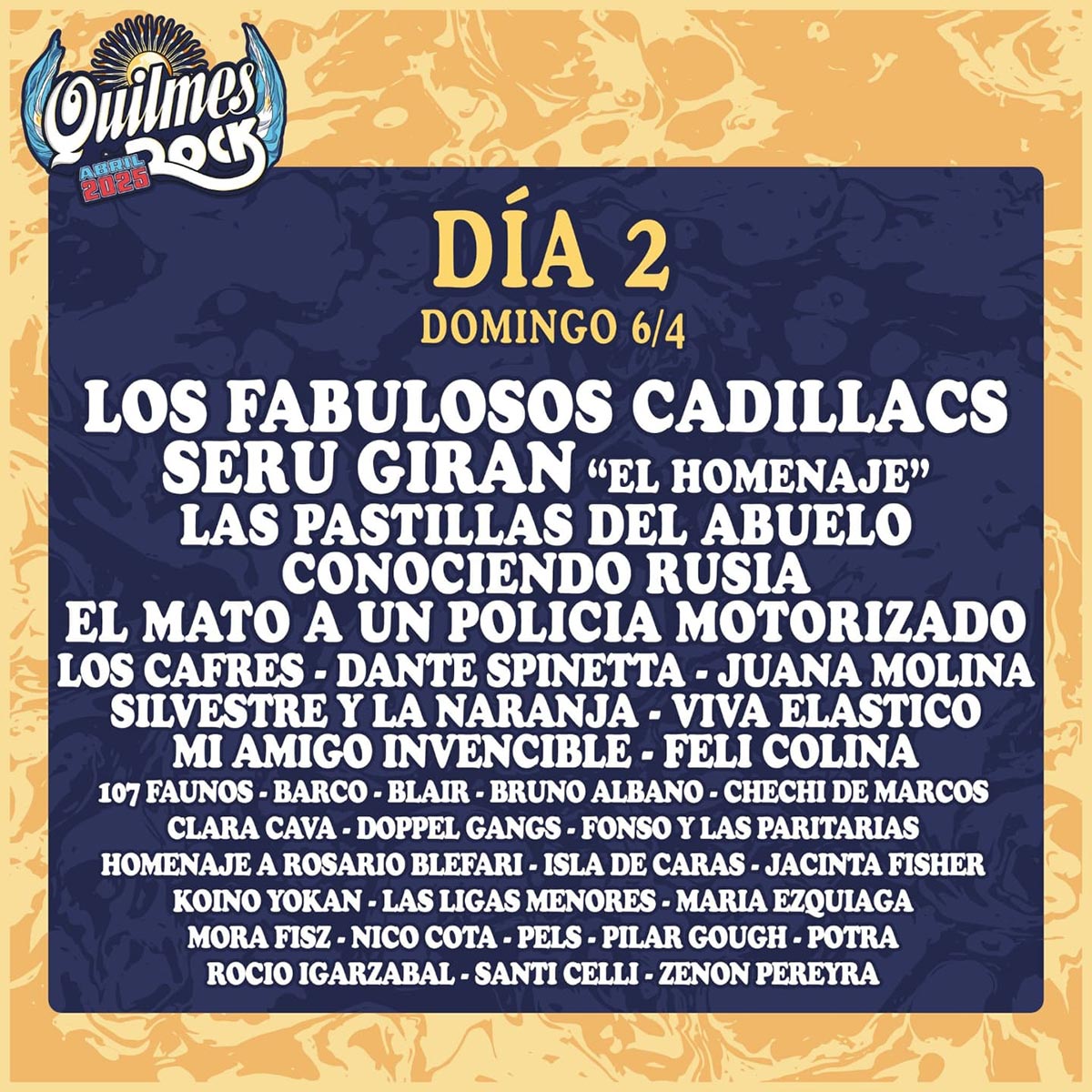 Grilla Artistas Festival Quilmes Rock domingo 6 de abril de 2025