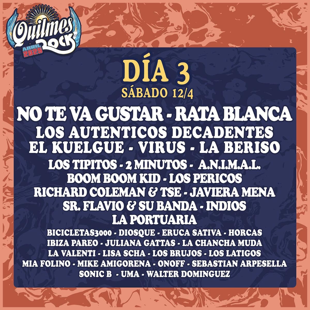 Grilla Artistas Festival Quilmes Rock sábado 12 de abril de 2025