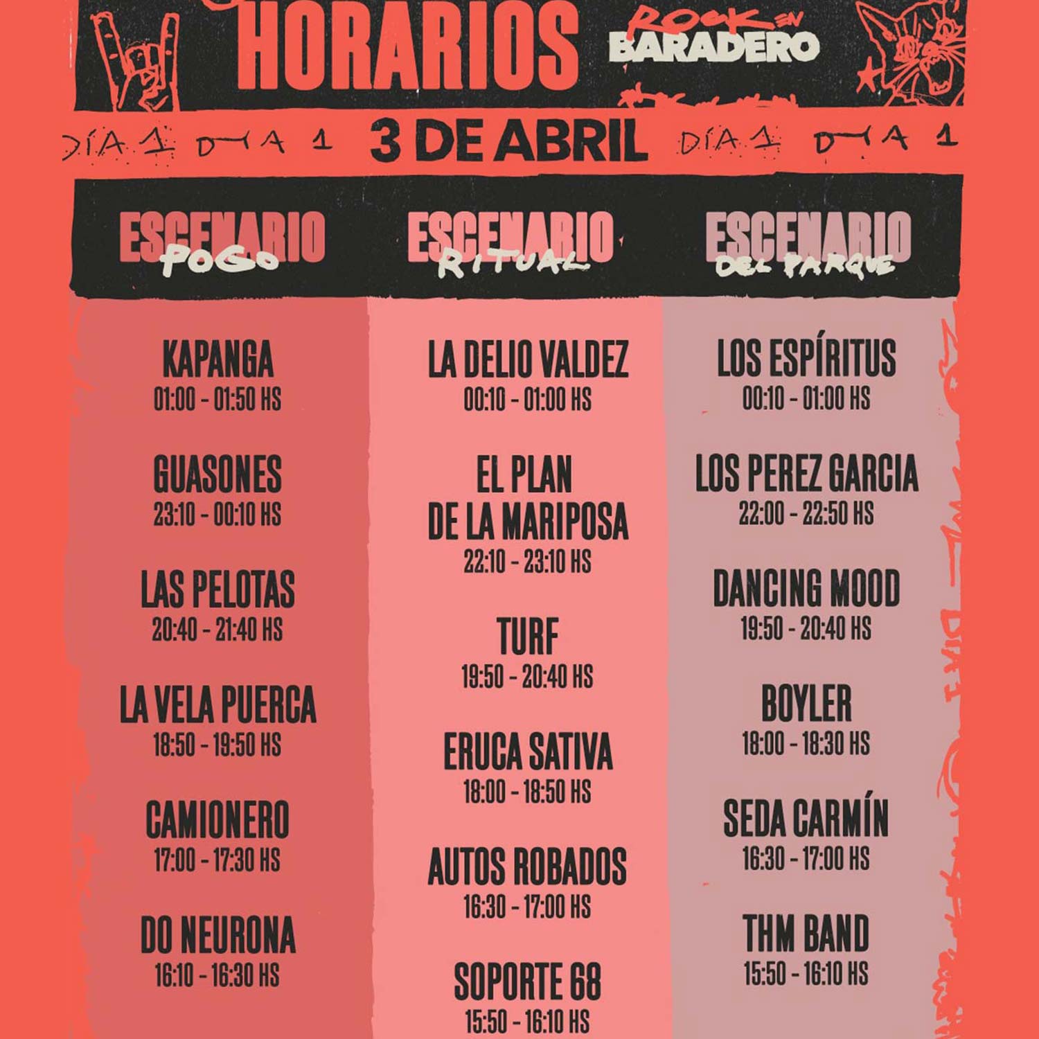 Cronograma Horarios Festival Rock en Baradero viernes 3 de abril de 2026