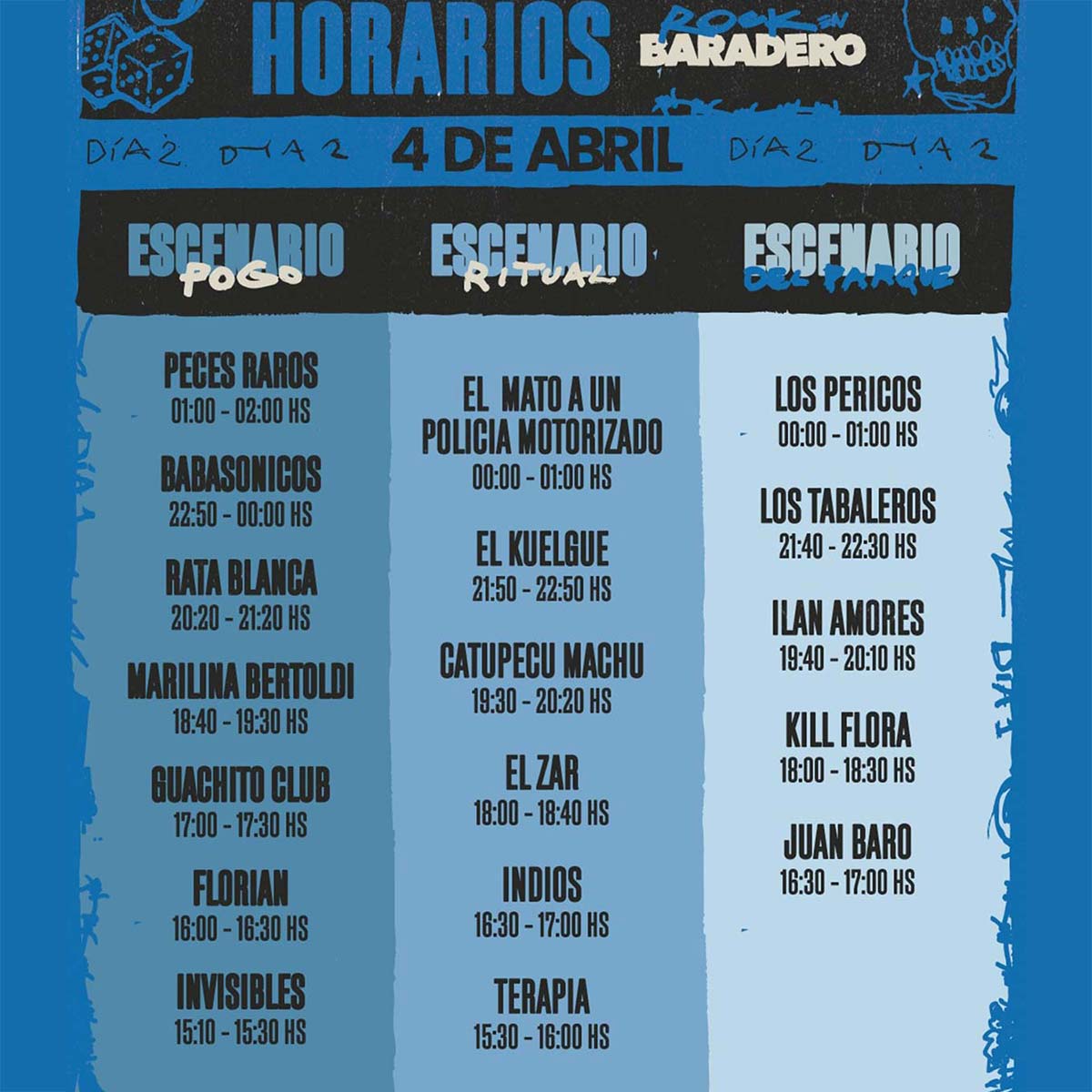 Cronograma Horarios Festival Rock en Baradero sábado 4 de abril de 2026